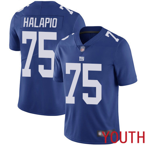 Youth New York Giants 75 Jon Halapio Royal Blue Team Color Vapor Untouchable Limited Player Football NFL Jersey